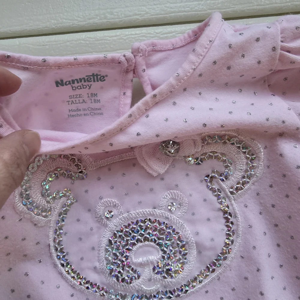 Nannette Baby Pink Sparkle Bear Dress